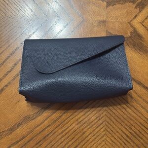 Bamford Tan & Navy Cosmetic Bag Vegan Leather button clasp